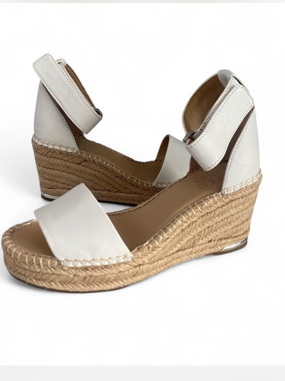 FRANCO SARTO CLEMENS WHITE LEATHER ESPADRILLE WEDGE SANDALS SIZE 6.5